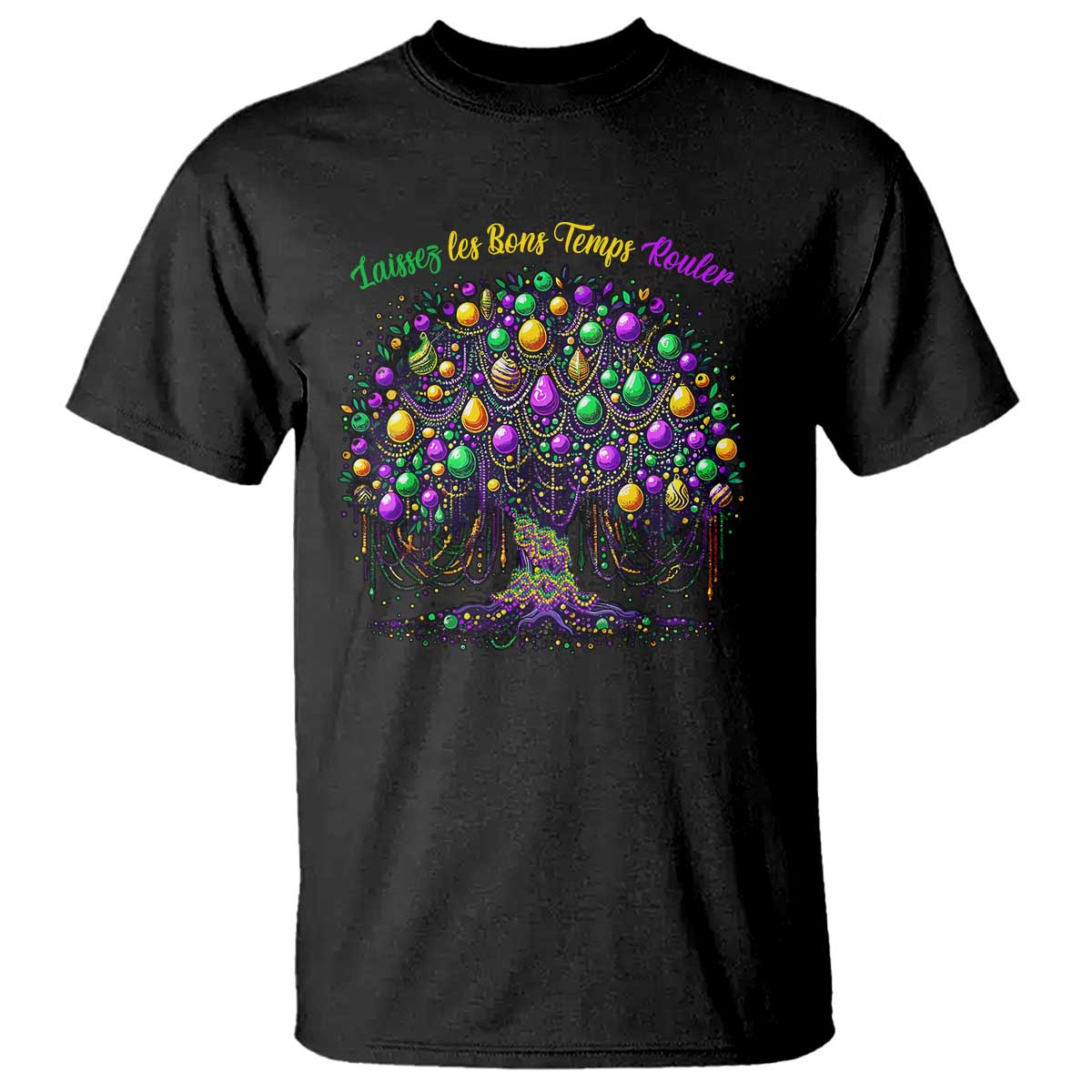 Mardi Gras Bead Tree T Shirt Carnival New Orleans 2025 Laissez Les Bons Temps Rouler
