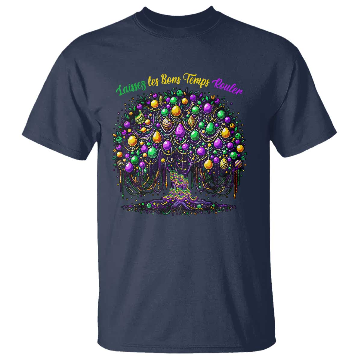 Mardi Gras Bead Tree T Shirt Carnival New Orleans 2025 Laissez Les Bons Temps Rouler