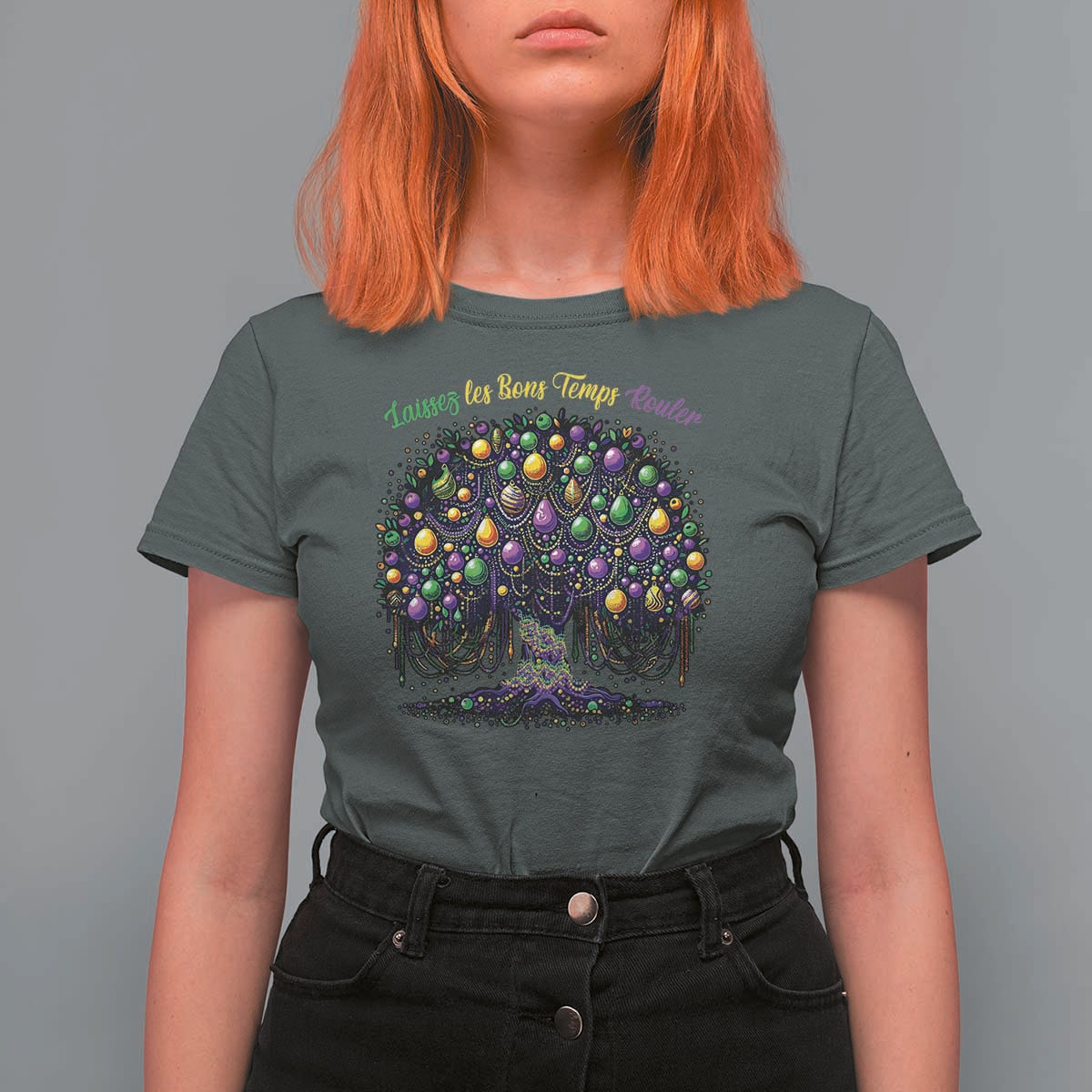 Mardi Gras Bead Tree T Shirt For Women Carnival New Orleans 2025 Laissez Les Bons Temps Rouler