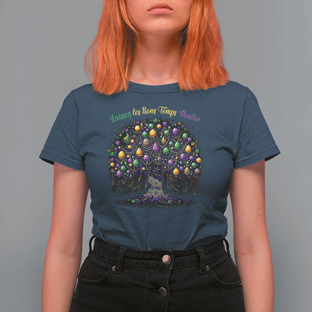 Mardi Gras Bead Tree T Shirt For Women Carnival New Orleans 2025 Laissez Les Bons Temps Rouler