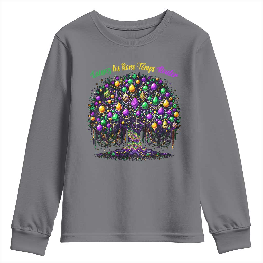 Mardi Gras Bead Tree Youth Sweatshirt Carnival New Orleans 2025 Laissez Les Bons Temps Rouler