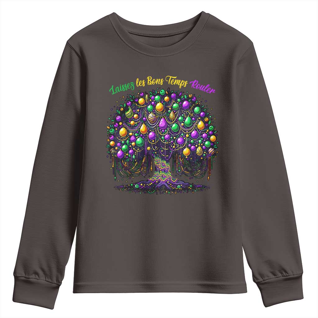 Mardi Gras Bead Tree Youth Sweatshirt Carnival New Orleans 2025 Laissez Les Bons Temps Rouler