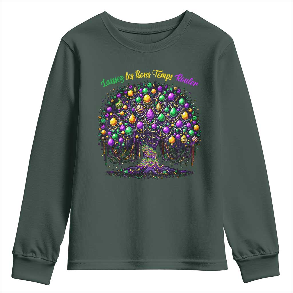 Mardi Gras Bead Tree Youth Sweatshirt Carnival New Orleans 2025 Laissez Les Bons Temps Rouler