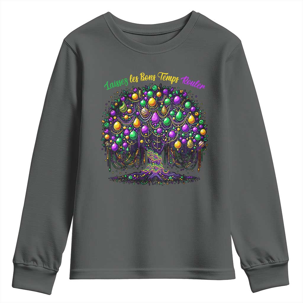Mardi Gras Bead Tree Youth Sweatshirt Carnival New Orleans 2025 Laissez Les Bons Temps Rouler