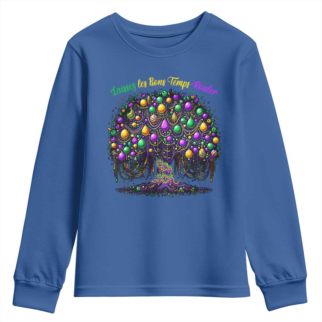 Mardi Gras Bead Tree Youth Sweatshirt Carnival New Orleans 2025 Laissez Les Bons Temps Rouler