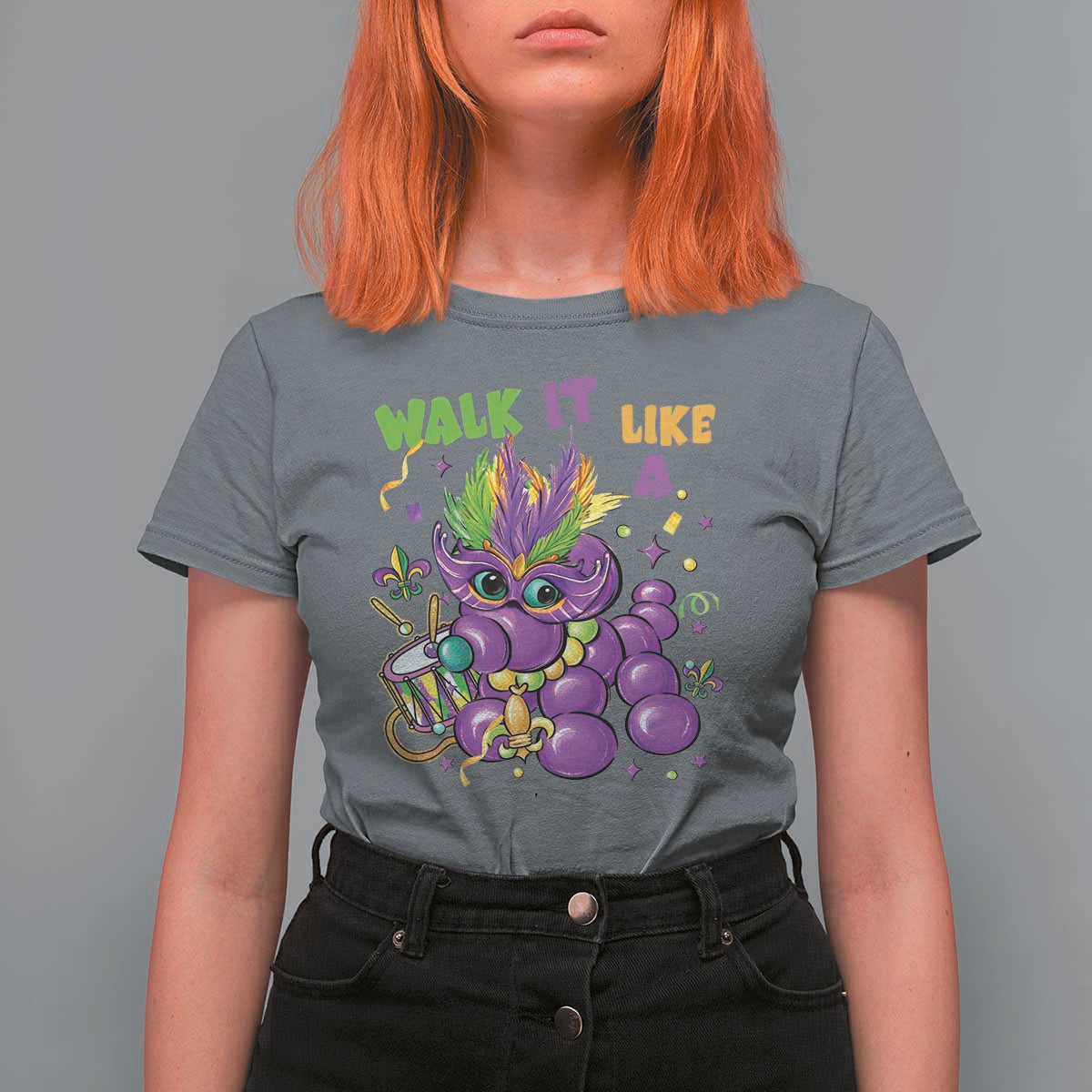 Funny Mardi Gras T Shirt For Women Walk it Like a Dog Louisiana Fleur De Lis