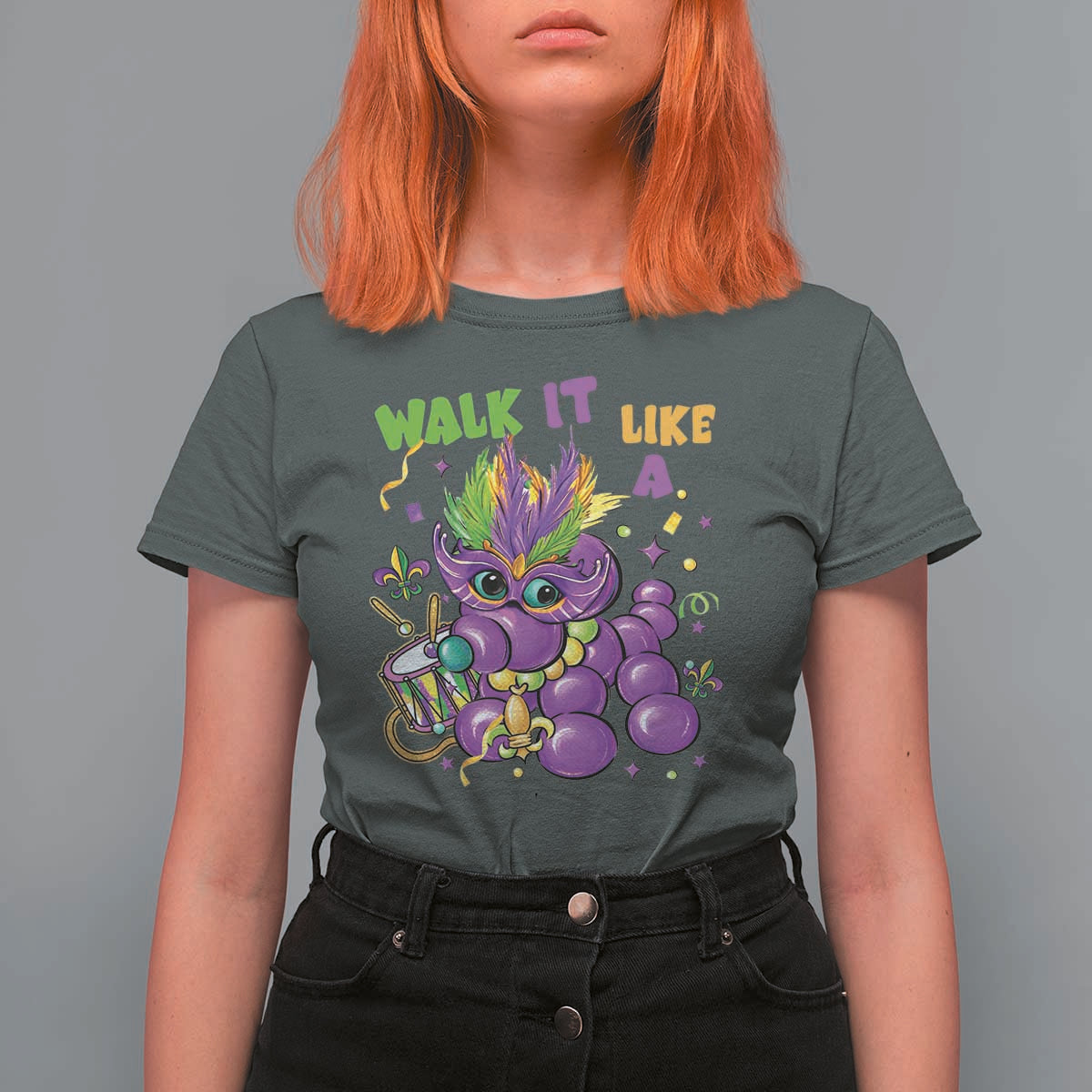 Funny Mardi Gras T Shirt For Women Walk it Like a Dog Louisiana Fleur De Lis