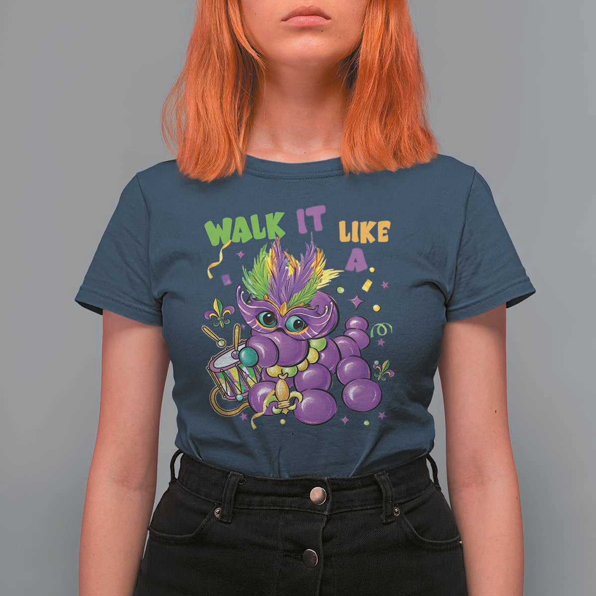 Funny Mardi Gras T Shirt For Women Walk it Like a Dog Louisiana Fleur De Lis