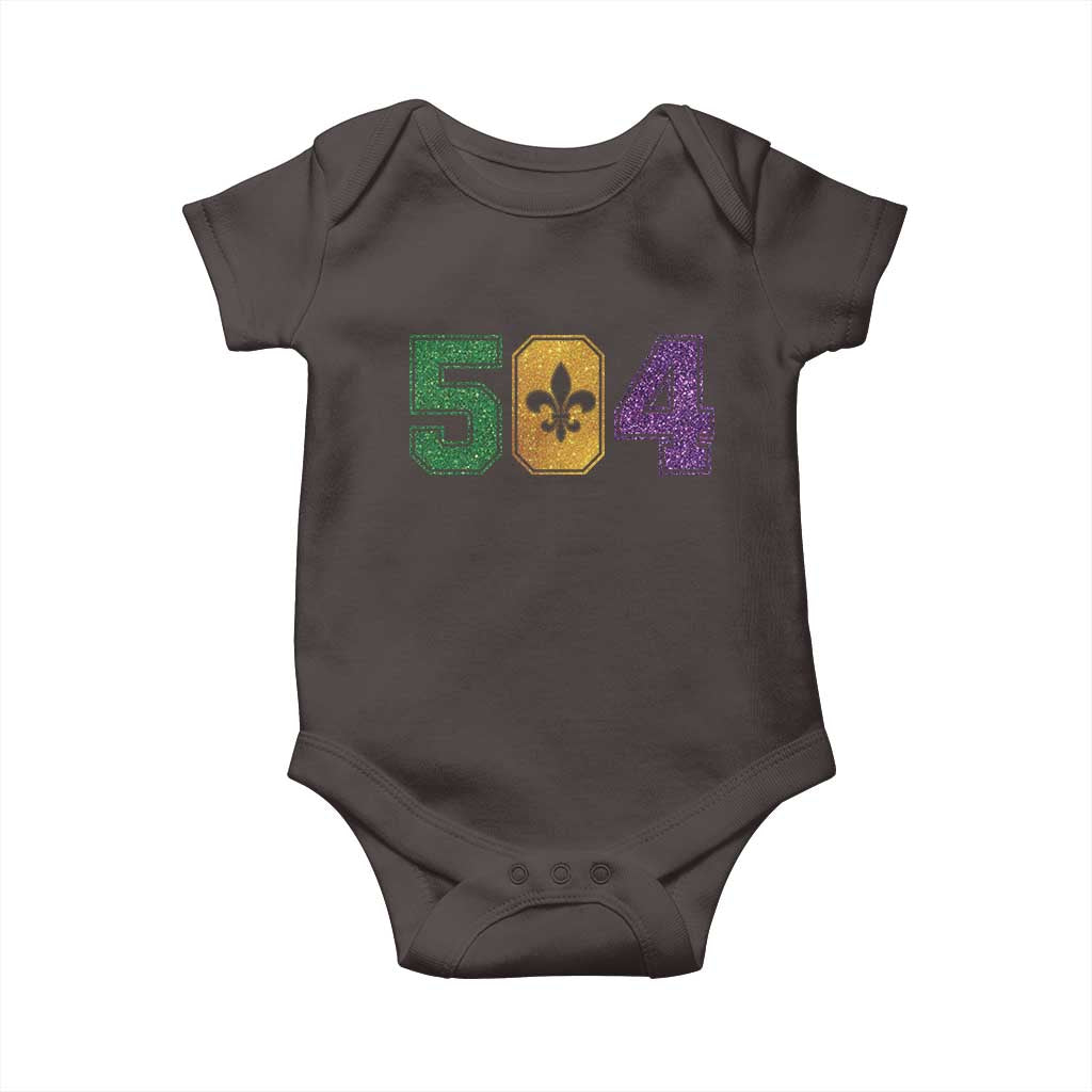 Mardi Gras 504 Nola New Orleans Louisiana Baby Onesie Glitter Print Fleur de Lis