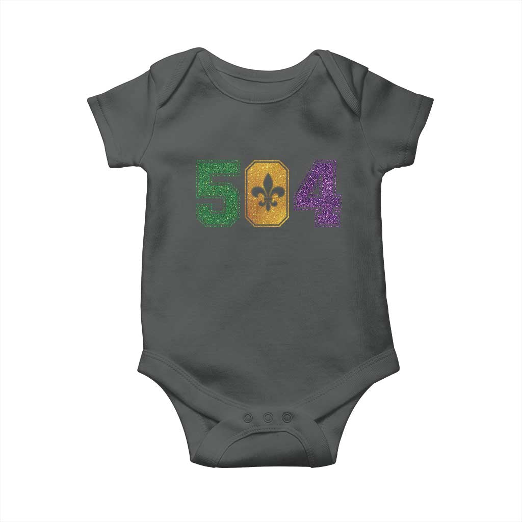 Mardi Gras 504 Nola New Orleans Louisiana Baby Onesie Glitter Print Fleur de Lis