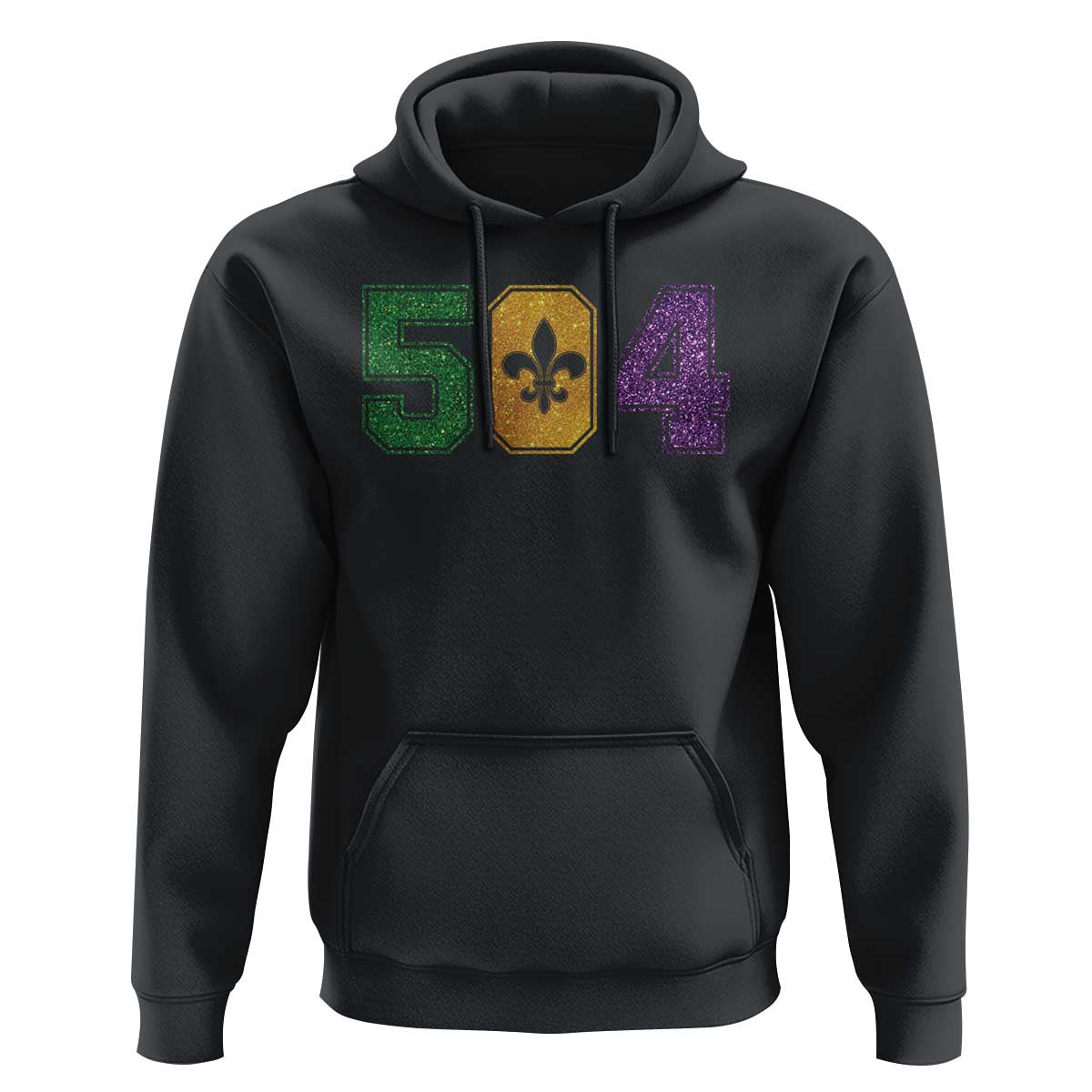 Mardi Gras 504 Nola New Orleans Louisiana Hoodie Glitter Print Fleur de Lis