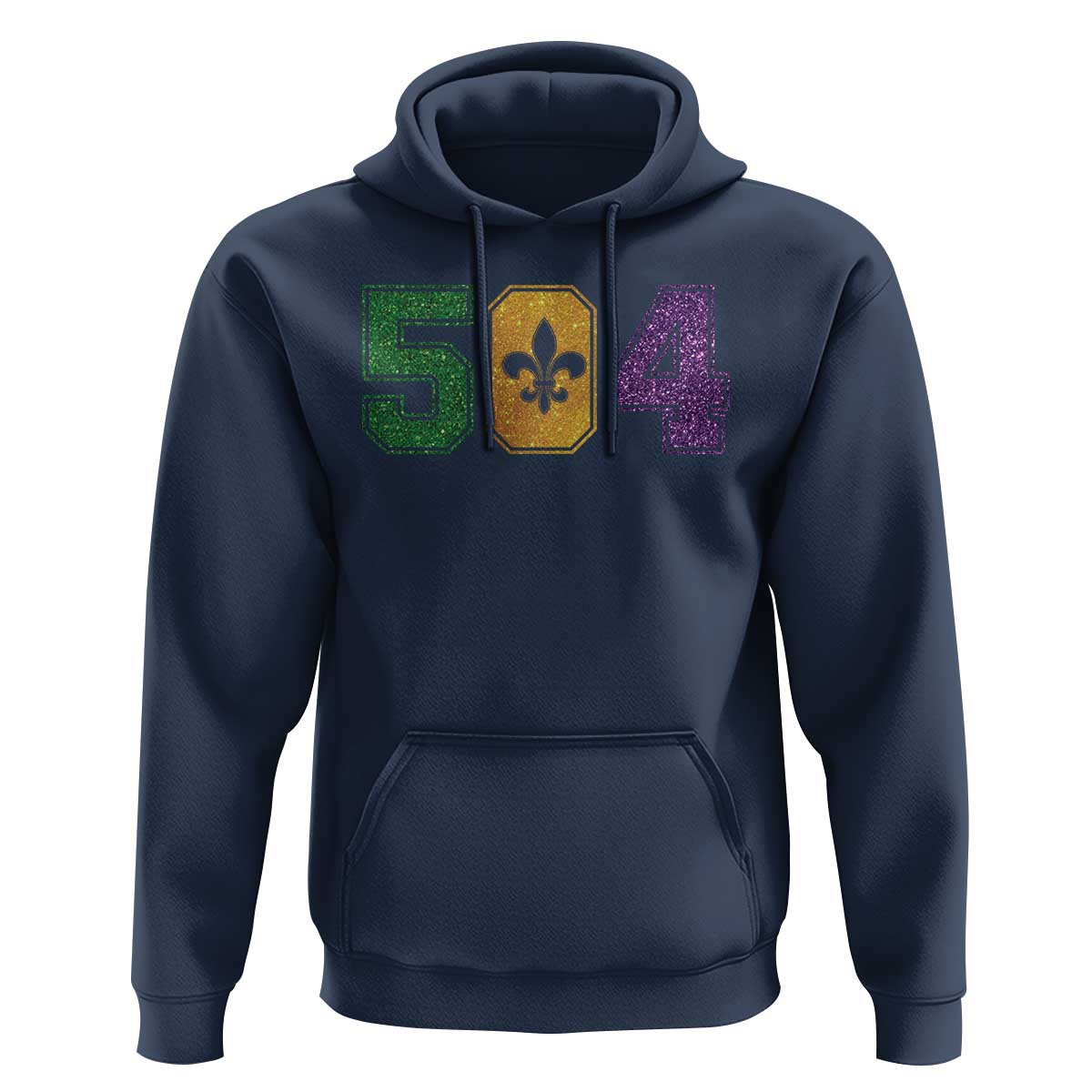Mardi Gras 504 Nola New Orleans Louisiana Hoodie Glitter Print Fleur de Lis