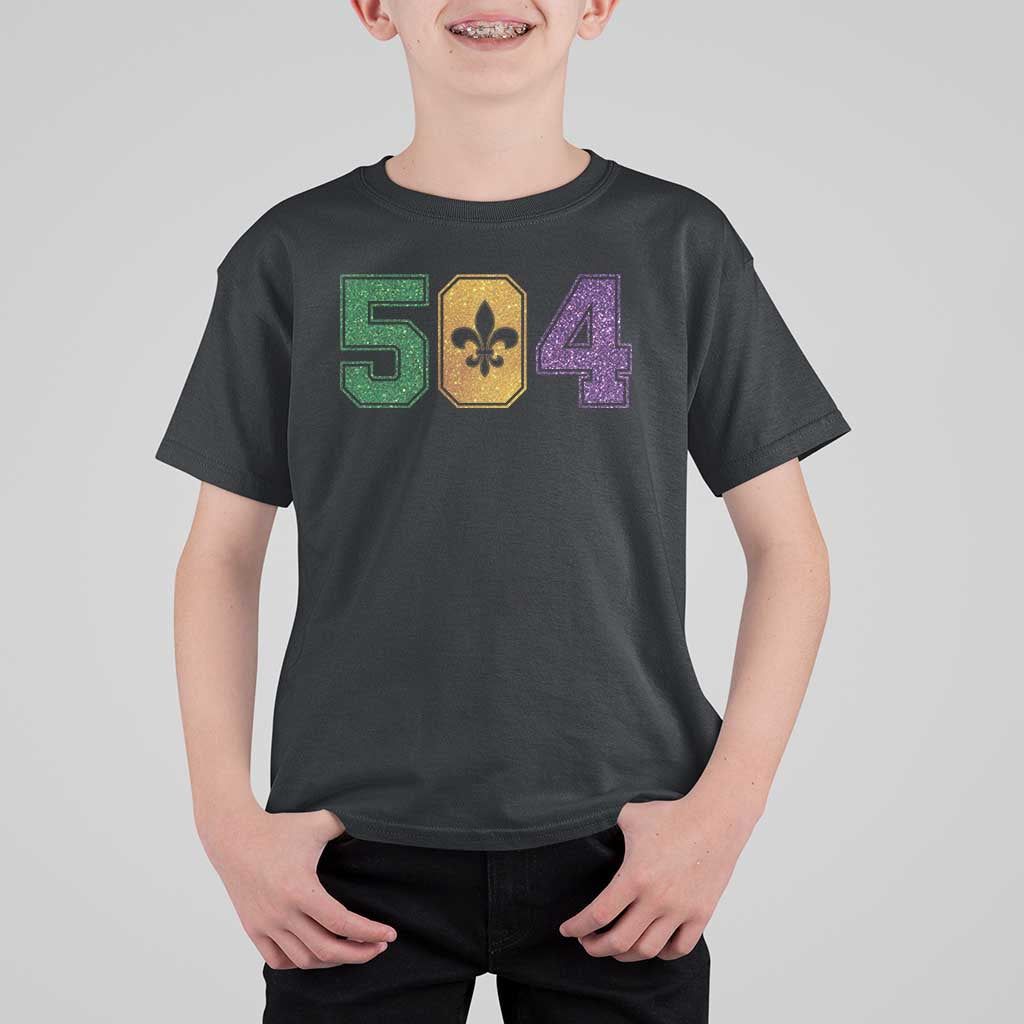 Mardi Gras 504 Nola New Orleans Louisiana T Shirt For Kid Glitter Print Fleur de Lis