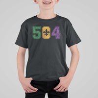 Mardi Gras 504 Nola New Orleans Louisiana T Shirt For Kid Glitter Print Fleur de Lis