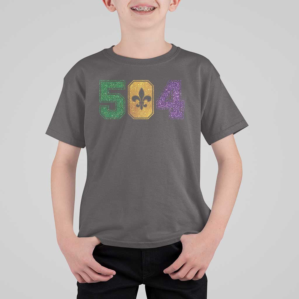 Mardi Gras 504 Nola New Orleans Louisiana T Shirt For Kid Glitter Print Fleur de Lis