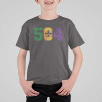 Mardi Gras 504 Nola New Orleans Louisiana T Shirt For Kid Glitter Print Fleur de Lis