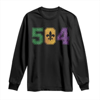 Mardi Gras 504 Nola New Orleans Louisiana Long Sleeve Shirt Glitter Print Fleur de Lis