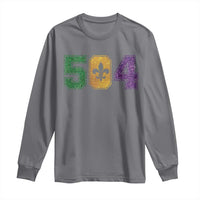 Mardi Gras 504 Nola New Orleans Louisiana Long Sleeve Shirt Glitter Print Fleur de Lis