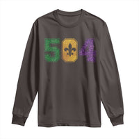 Mardi Gras 504 Nola New Orleans Louisiana Long Sleeve Shirt Glitter Print Fleur de Lis