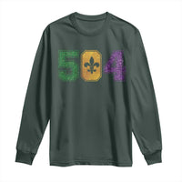 Mardi Gras 504 Nola New Orleans Louisiana Long Sleeve Shirt Glitter Print Fleur de Lis