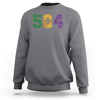 Mardi Gras 504 Nola New Orleans Louisiana Sweatshirt Glitter Print Fleur de Lis
