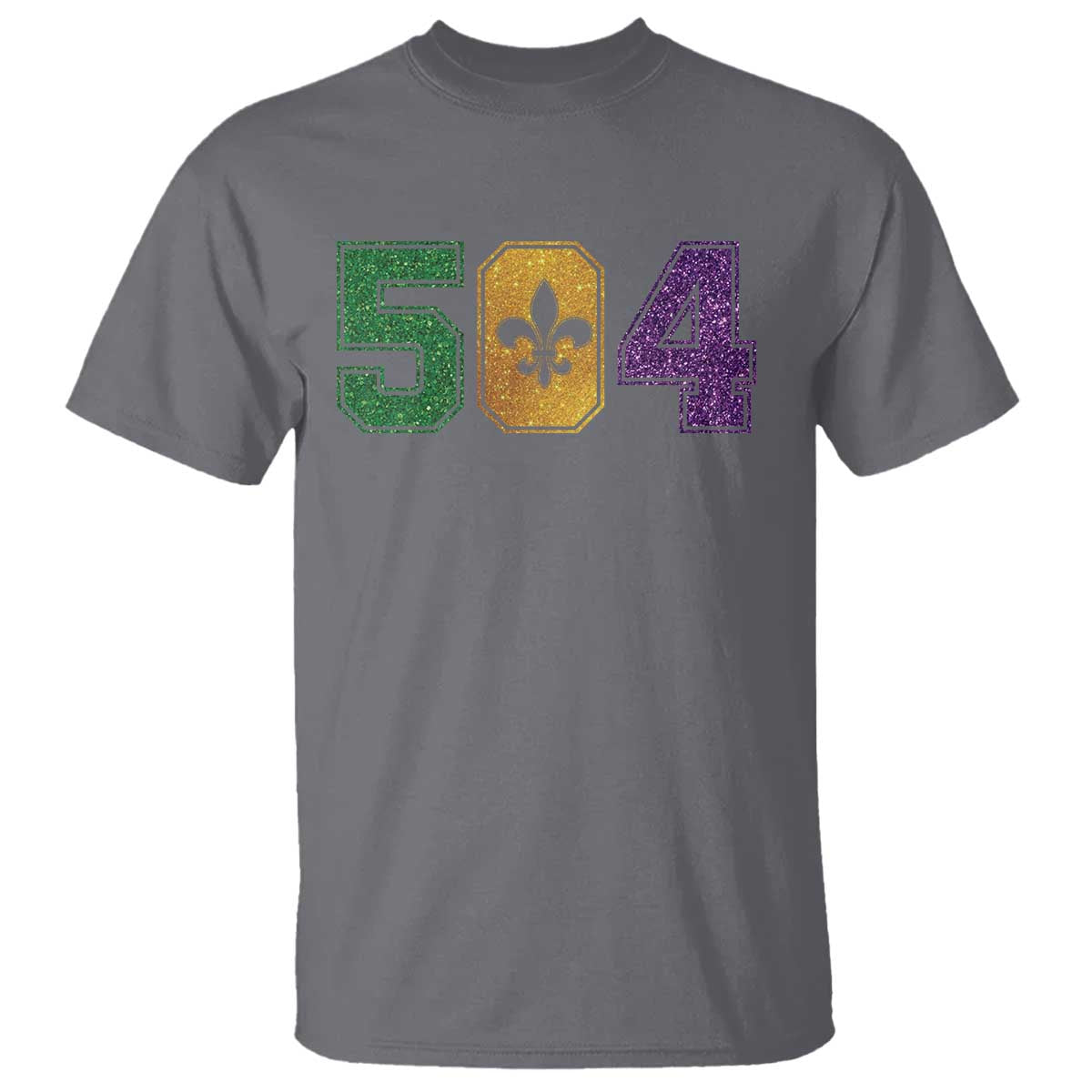 Mardi Gras 504 Nola New Orleans Louisiana T Shirt Glitter Print Fleur de Lis