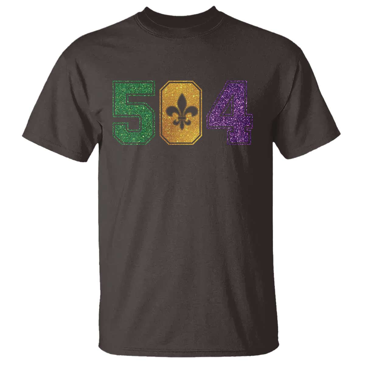 Mardi Gras 504 Nola New Orleans Louisiana T Shirt Glitter Print Fleur de Lis