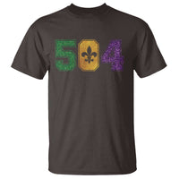 Mardi Gras 504 Nola New Orleans Louisiana T Shirt Glitter Print Fleur de Lis