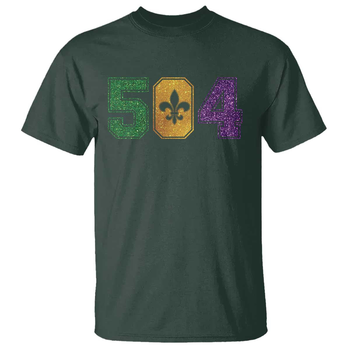 Mardi Gras 504 Nola New Orleans Louisiana T Shirt Glitter Print Fleur de Lis