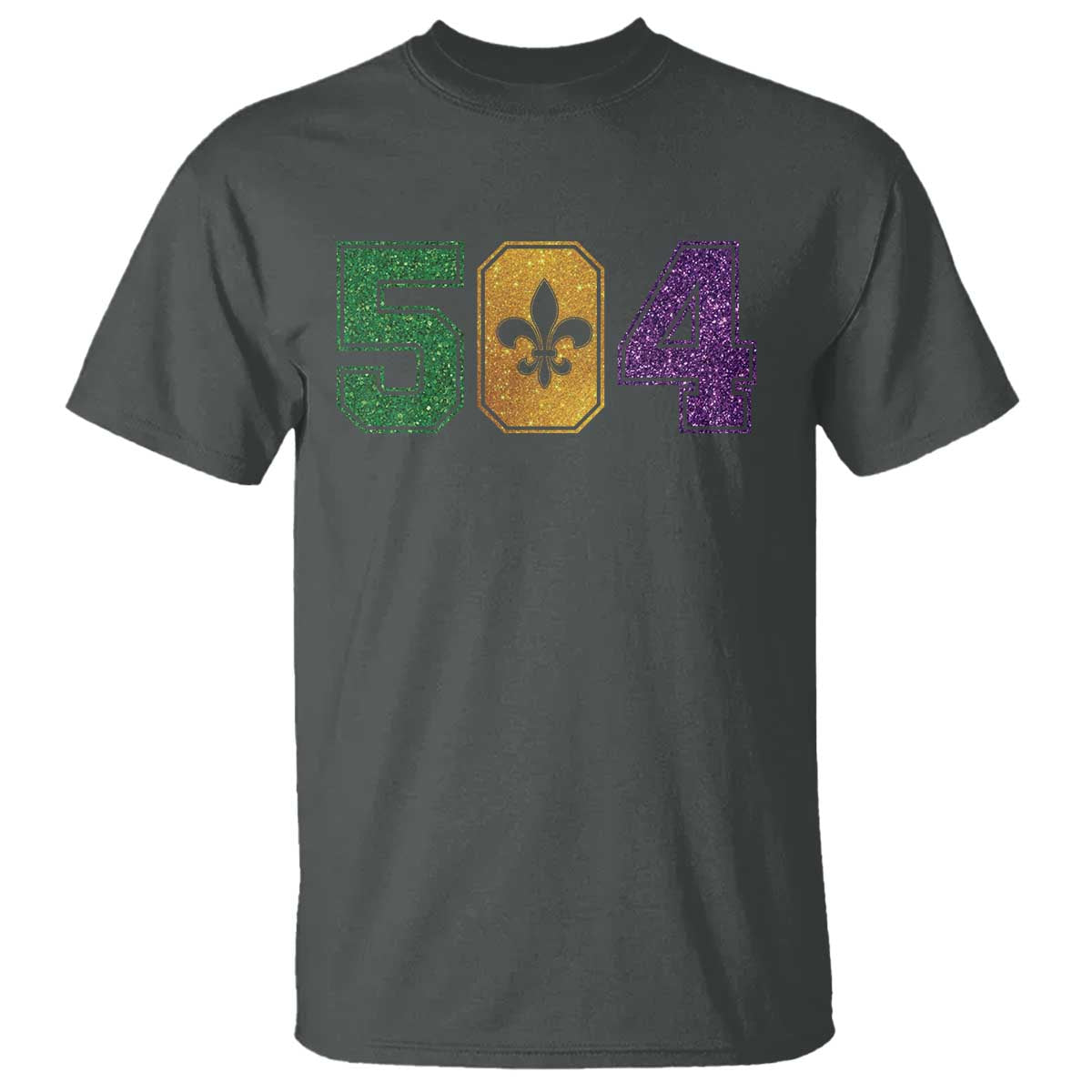 Mardi Gras 504 Nola New Orleans Louisiana T Shirt Glitter Print Fleur de Lis
