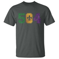 Mardi Gras 504 Nola New Orleans Louisiana T Shirt Glitter Print Fleur de Lis
