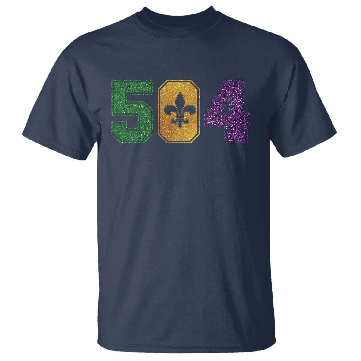 Mardi Gras 504 Nola New Orleans Louisiana T Shirt Glitter Print Fleur de Lis