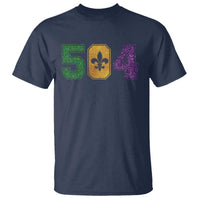 Mardi Gras 504 Nola New Orleans Louisiana T Shirt Glitter Print Fleur de Lis
