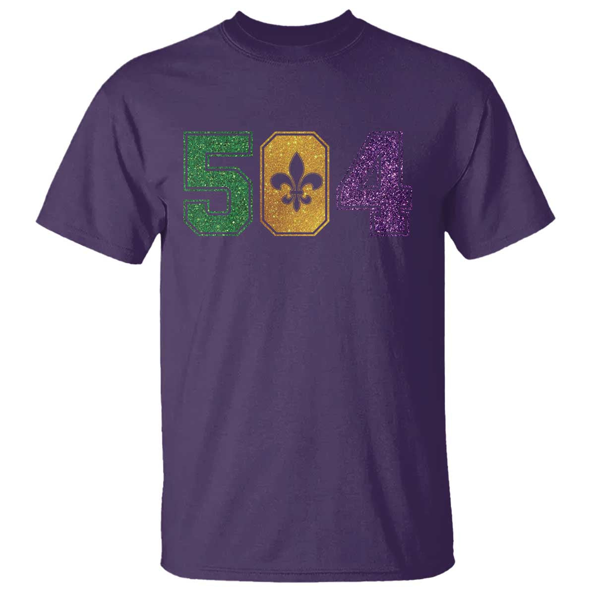 Mardi Gras 504 Nola New Orleans Louisiana T Shirt Glitter Print Fleur de Lis
