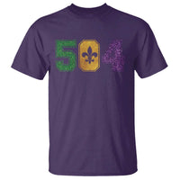 Mardi Gras 504 Nola New Orleans Louisiana T Shirt Glitter Print Fleur de Lis