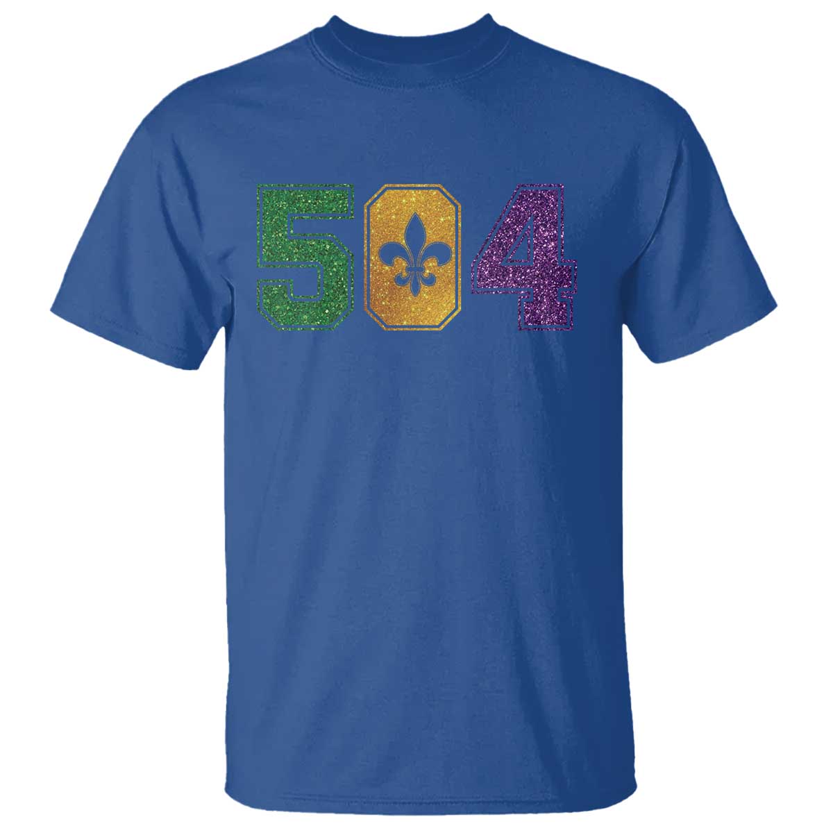 Mardi Gras 504 Nola New Orleans Louisiana T Shirt Glitter Print Fleur de Lis