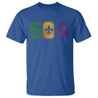 Mardi Gras 504 Nola New Orleans Louisiana T Shirt Glitter Print Fleur de Lis