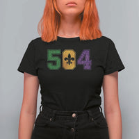 Mardi Gras 504 Nola New Orleans Louisiana T Shirt For Women Glitter Print Fleur de Lis