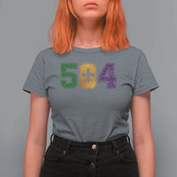 Mardi Gras 504 Nola New Orleans Louisiana T Shirt For Women Glitter Print Fleur de Lis