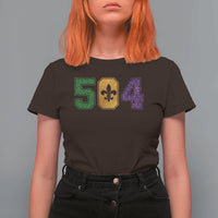 Mardi Gras 504 Nola New Orleans Louisiana T Shirt For Women Glitter Print Fleur de Lis