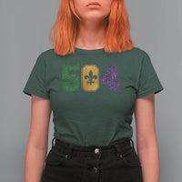 Mardi Gras 504 Nola New Orleans Louisiana T Shirt For Women Glitter Print Fleur de Lis
