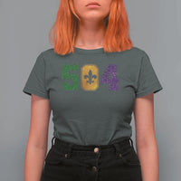 Mardi Gras 504 Nola New Orleans Louisiana T Shirt For Women Glitter Print Fleur de Lis