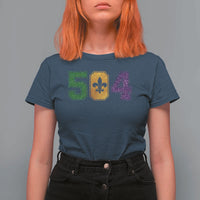 Mardi Gras 504 Nola New Orleans Louisiana T Shirt For Women Glitter Print Fleur de Lis