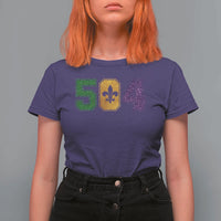 Mardi Gras 504 Nola New Orleans Louisiana T Shirt For Women Glitter Print Fleur de Lis