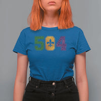 Mardi Gras 504 Nola New Orleans Louisiana T Shirt For Women Glitter Print Fleur de Lis