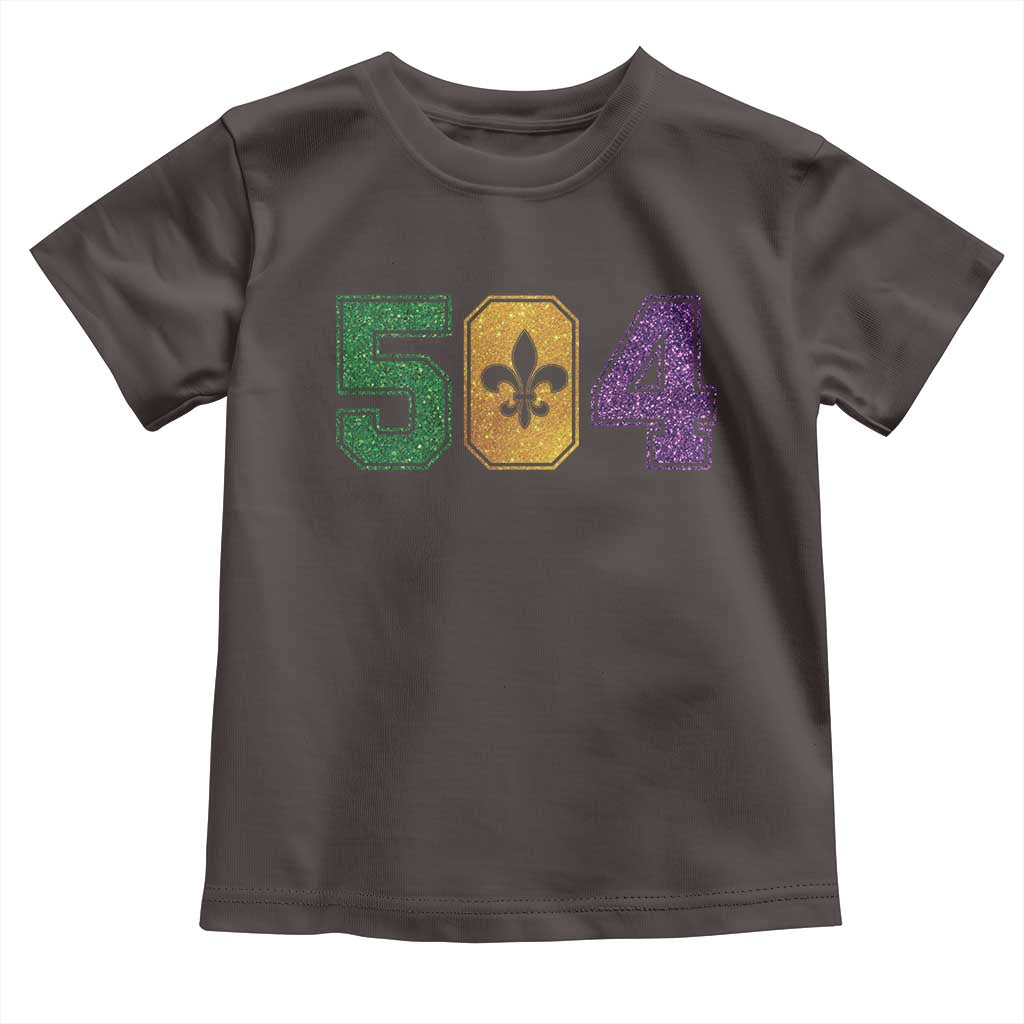 Mardi Gras 504 Nola New Orleans Louisiana Toddler T Shirt Glitter Print Fleur de Lis