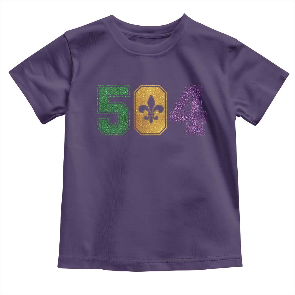 Mardi Gras 504 Nola New Orleans Louisiana Toddler T Shirt Glitter Print Fleur de Lis