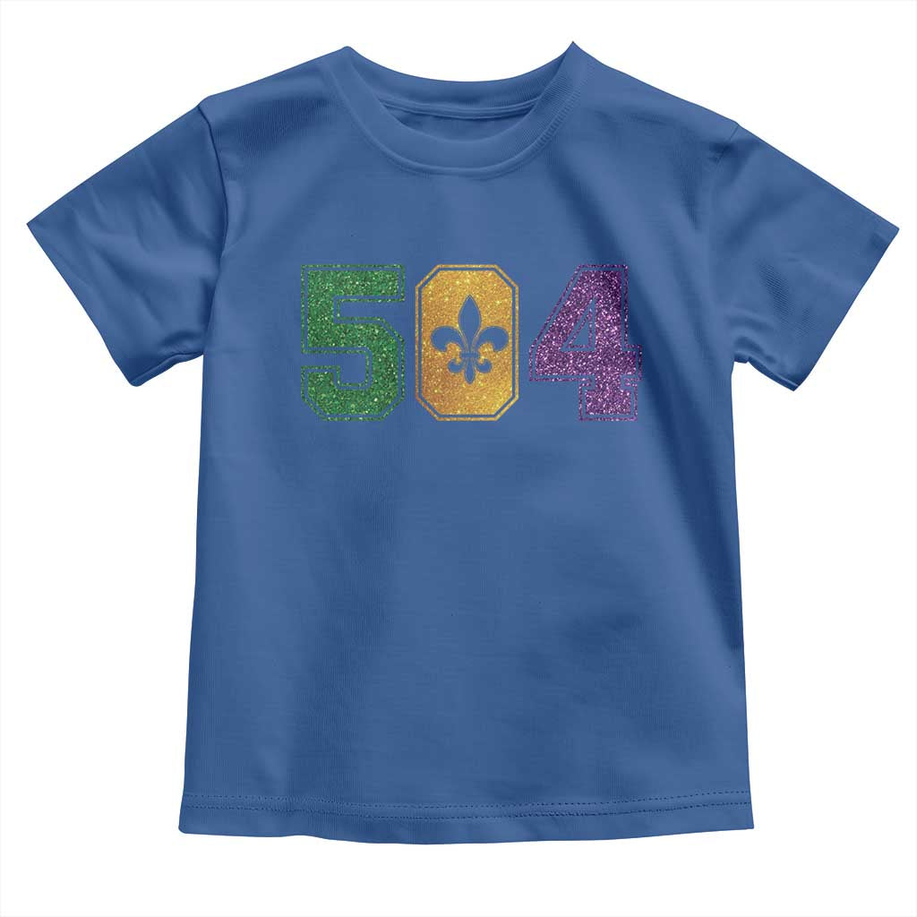 Mardi Gras 504 Nola New Orleans Louisiana Toddler T Shirt Glitter Print Fleur de Lis
