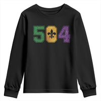 Mardi Gras 504 Nola New Orleans Louisiana Youth Sweatshirt Glitter Print Fleur de Lis