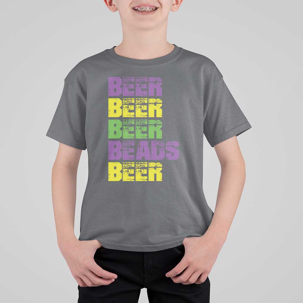 Funny Mardi Gras T Shirt For Kid Retro Beer Beads Fat Tuesday Festival Celebration